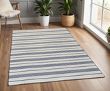 4' X 6' Blue and Ivory Striped Hand Woven Area Rug