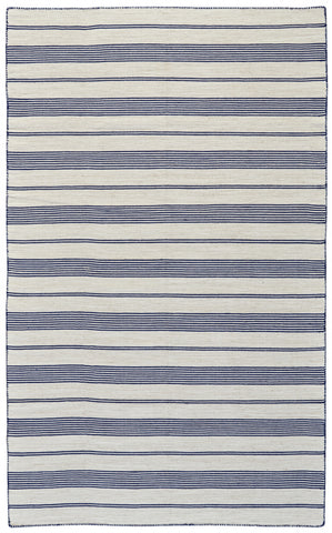 4' X 6' Blue and Ivory Striped Hand Woven Area Rug