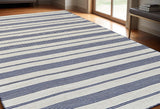 5' X 8' Blue And Ivory Striped Dhurrie Hand Woven Stain Resistant Area Rug
