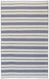 5' X 8' Blue And Ivory Striped Dhurrie Hand Woven Stain Resistant Area Rug