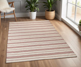 4' X 6' Red and Ivory Striped Hand Woven Area Rug