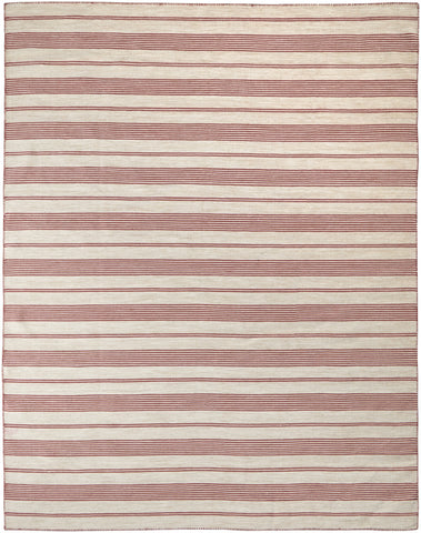 4' X 6' Red and Ivory Striped Hand Woven Area Rug