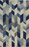 4' X 6' Blue Ivory And Gray Wool Geometric Tufted Handmade Area Rug