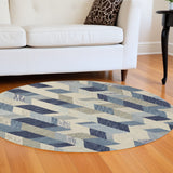 8' Blue Ivory And Gray Round Wool Geometric Tufted Handmade Area Rug