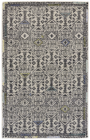 2' X 3' Gray Ivory And Black Wool Geometric Tufted Handmade Area Rug