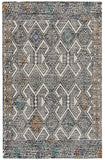 4' X 6' Black Ivory And Green Wool Geometric Tufted Handmade Distressed Area Rug