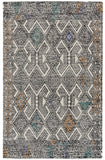 2' X 3' Black Ivory And Green Wool Geometric Hand Tufted Distressed Area Rug