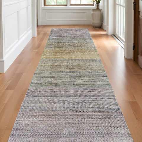 10' Beige and Purple Ombre Hand Woven Runner Rug