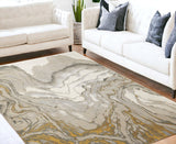 5' X 8' Gold Ivory And Gray Abstract Area Rug