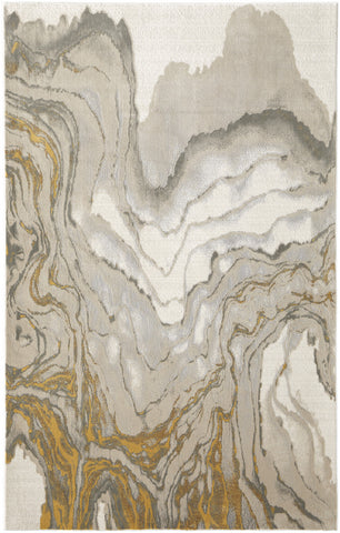 5' X 8' Gold Ivory And Gray Abstract Area Rug