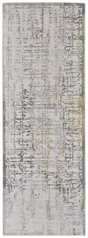 8' Ivory and Gray Abstract Distressed Runner Rug