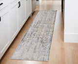 8' Ivory and Gray Abstract Distressed Runner Rug