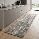 8' Gray and Gold Abstract Distressed Runner Rug