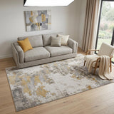 5' X 8' Ivory Gray And Gold Abstract Area Rug