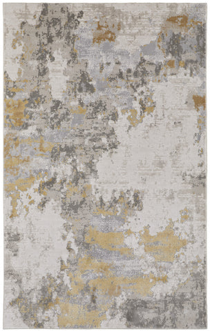 5' X 8' Ivory Gray And Gold Abstract Area Rug