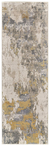 8' Ivory Gray and Gold Abstract Runner Rug