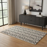 4' X 6' Black And Taupe Wool Geometric Hand Tufted Area Rug