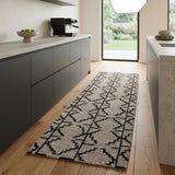 8' Black and Taupe Geometric Hand Tufted Runner Rug