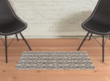 2' X 3' Black And Taupe Wool Geometric Hand Tufted Area Rug