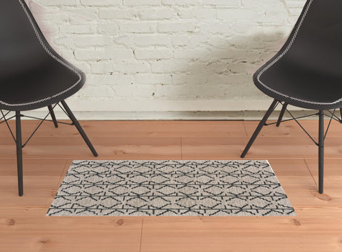 2' X 3' Black And Taupe Wool Geometric Hand Tufted Area Rug