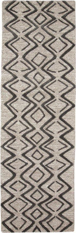 8' Black Taupe And Gray Geometric Hand Tufted Runner Rug
