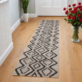 8' Black Taupe And Gray Geometric Hand Tufted Runner Rug