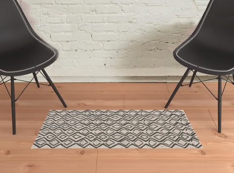 2' X 3' Black Taupe And Gray Wool Geometric Hand Tufted Area Rug