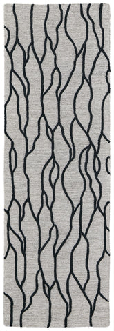 8' Gray And Black Abstract Hand Tufted Runner Rug