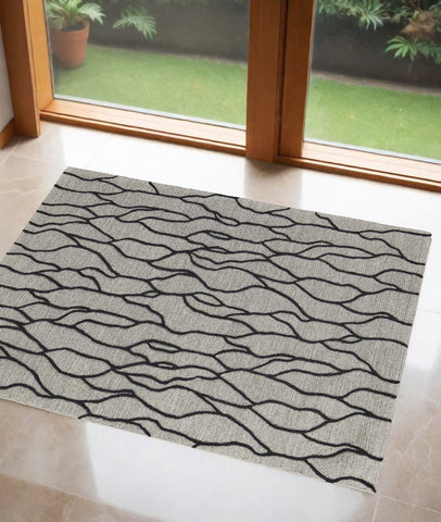 2' X 3' Gray And Black Wool Abstract Hand Tufted Area Rug