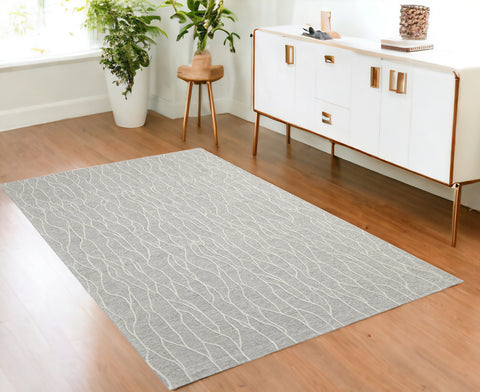 4' X 6' Gray And Ivory Wool Abstract Hand Tufted Area Rug