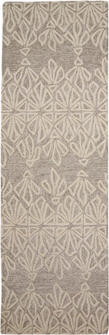 8' Ivory and Tan Geometric Hand Tufted Runner Rug