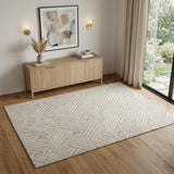 4' X 6' Tan And Ivory Wool Geometric Tufted Handmade Stain Resistant Area Rug