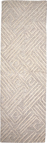 8' Ivory and Tan Geometric Hand Tufted Runner Rug