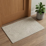 2' X 3' Tan And Ivory Wool Geometric Tufted Handmade Stain Resistant Area Rug