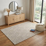 4' X 6' Tan And Ivory Wool Geometric Tufted Handmade Stain Resistant Area Rug