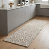 8' Ivory and Tan Geometric Hand Tufted Runner Rug