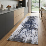 8' Blue Gray And White Abstract Stain Resistant Runner Rug