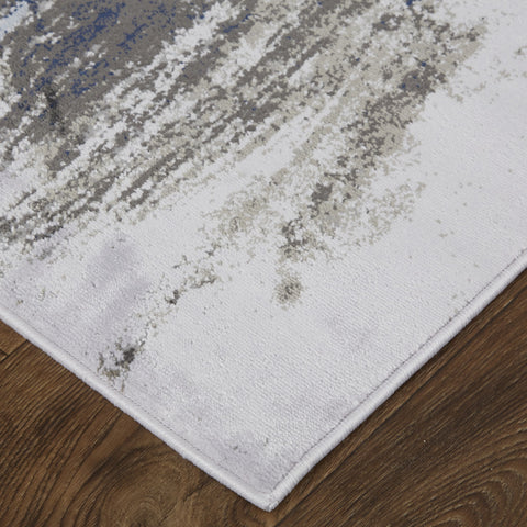 2' X 3' Blue Gray And White Abstract Stain Resistant Area Rug