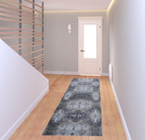 8' Blue Gray And Taupe Abstract Stain Resistant Runner Rug