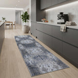 8' Blue Gray And Taupe Abstract Stain Resistant Runner Rug