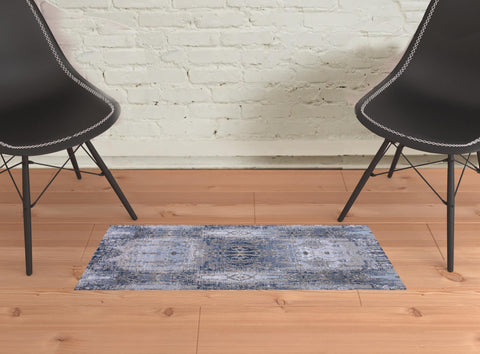 2' X 3' Blue Gray And Taupe Abstract Stain Resistant Area Rug