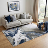 5' X 7' Blue Gray And White Abstract Stain Resistant Area Rug