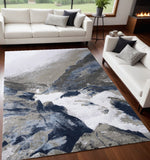 5' X 7' Blue Gray And White Abstract Stain Resistant Area Rug