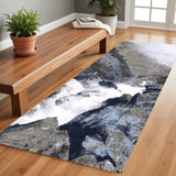 8' Blue Gray And White Abstract Runner Rug