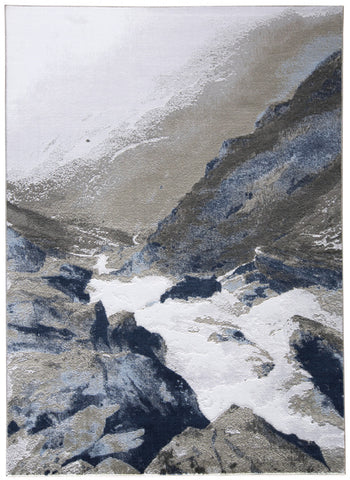 2' X 3' Blue Gray And White Abstract Area Rug