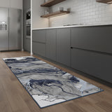 8' Blue Gray And Ivory Abstract Power Loom Runner Rug