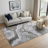 5' X 7' Ivory Blue and Gray Abstract Power Loom Area Rug
