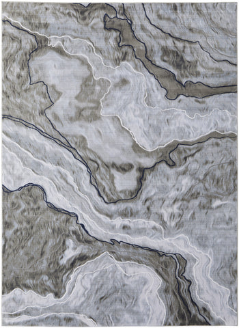 2' X 3' Ivory Blue and Gray Abstract Power Loom Area Rug