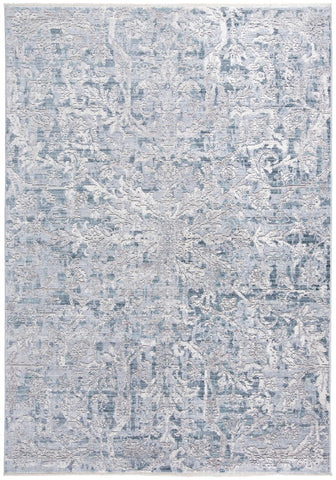 5' X 8' Blue and Gray Abstract Distressed Area Rug With Fringe