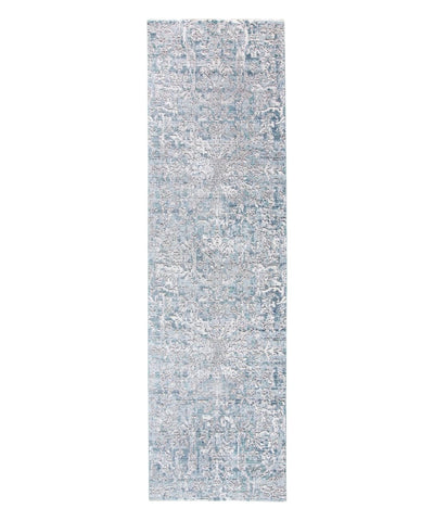8' Blue and Gray Abstract Distressed Runner Rug